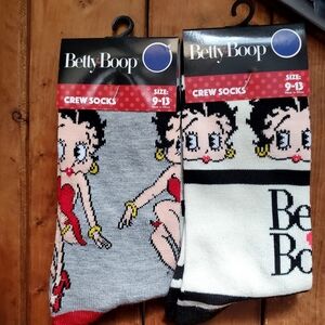 Betty Boop Crew Socks - Gray and White
